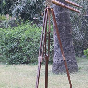 Antique Adjustable Tripod Nautical Style Decorative Double Barrel Tube Floor Standing Telescope Wooden Stand Vintage Telescope Home & Office Decor