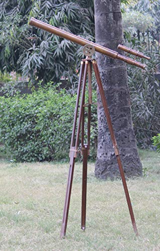 Antique Adjustable Tripod Nautical Style Decorative Double Barrel Tube Floor Standing Telescope Wooden Stand Vintage Telescope Home & Office Decor