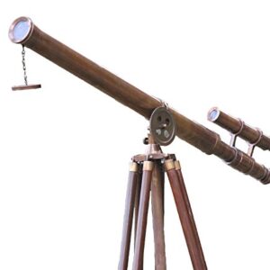 Antique Adjustable Tripod Nautical Style Decorative Double Barrel Tube Floor Standing Telescope Wooden Stand Vintage Telescope Home & Office Decor