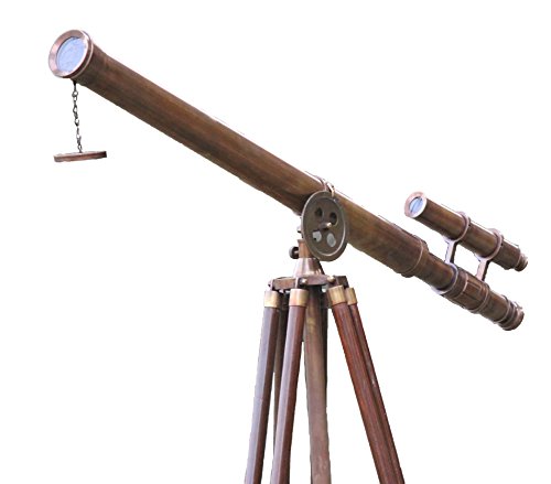 Antique Adjustable Tripod Nautical Style Decorative Double Barrel Tube Floor Standing Telescope Wooden Stand Vintage Telescope Home & Office Decor