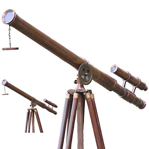 Antique Adjustable Tripod Nautical Style Decorative Double Barrel Tube Floor Standing Telescope Wooden Stand Vintage Telescope Home & Office Decor