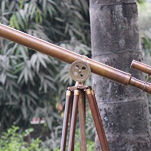 Antique Adjustable Tripod Nautical Style Decorative Double Barrel Tube Floor Standing Telescope Wooden Stand Vintage Telescope Home & Office Decor