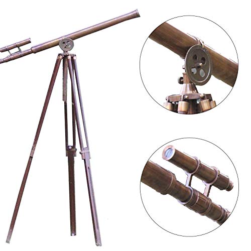 Antique Adjustable Tripod Nautical Style Decorative Double Barrel Tube Floor Standing Telescope Wooden Stand Vintage Telescope Home & Office Decor