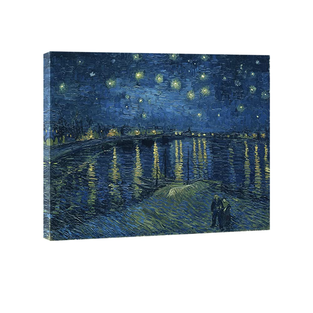 Wieco Art Starry Night Over the Rhone by Van Gogh Classic Oil Paintings Reproduction Modern Seascape Giclee Canvas Prints Artwork on Canvas Wall Art Ready to Hang for Living Room Home Decorations