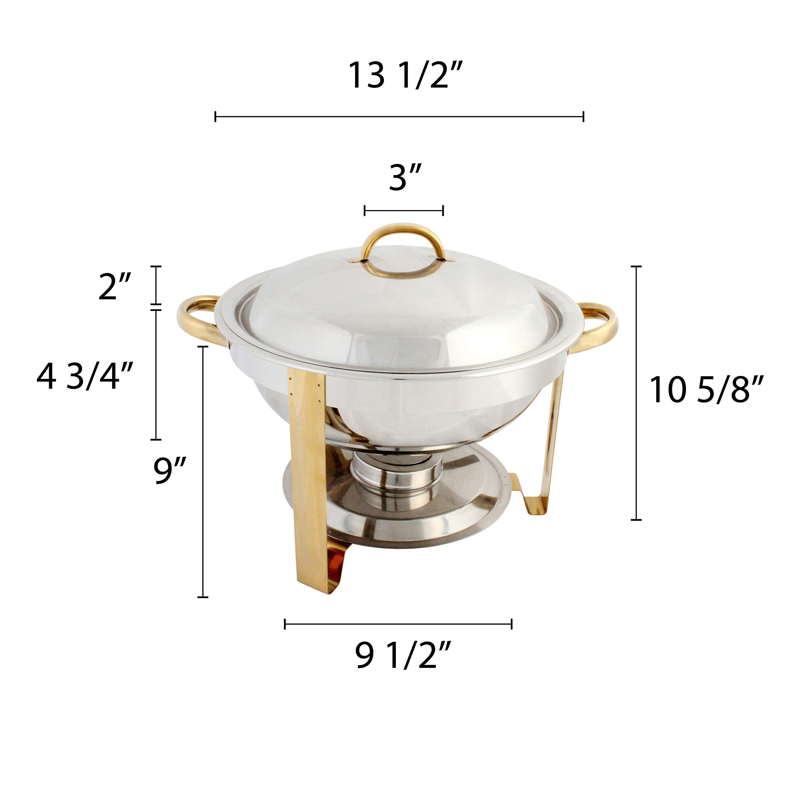 Thunder Group SLRCF0831GH Chafer, 4 Quart, Round, Lift-Off Cover, Fuel Holder, Gold Accents, Stainless Steel