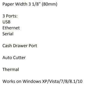 EOM-POS Thermal Receipt Printer - USB, Ethernet/LAN, & Serial Ports - Auto Cutter - Beeper/Buzzer- Cash Drawer Port - Paper Width 3 1/8" (80mm) - for Windows - NOT for SQUARE