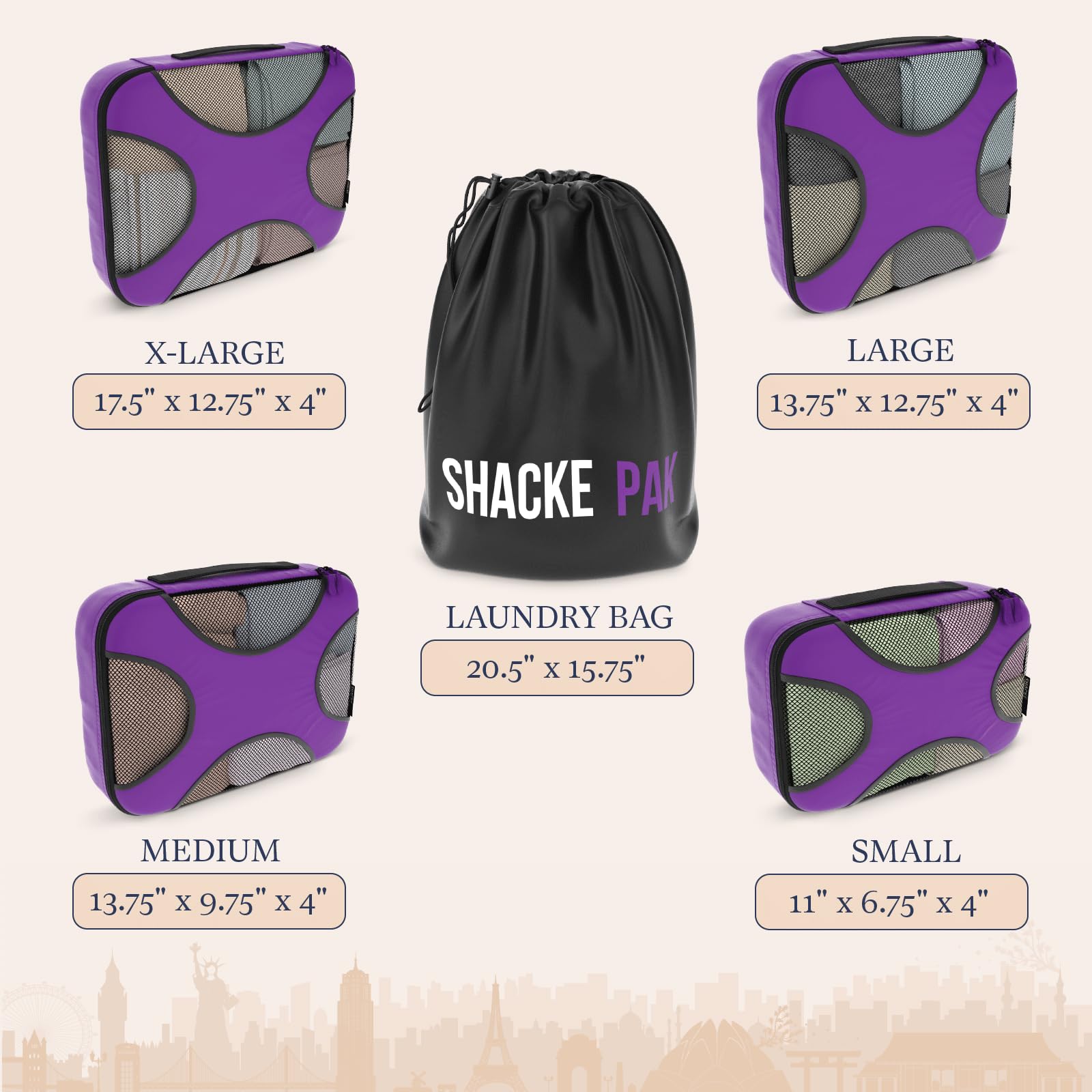 Shacke 5 Set Packing Cubes for Travel Lightweight Luggage Organizer (Orchid Purple)