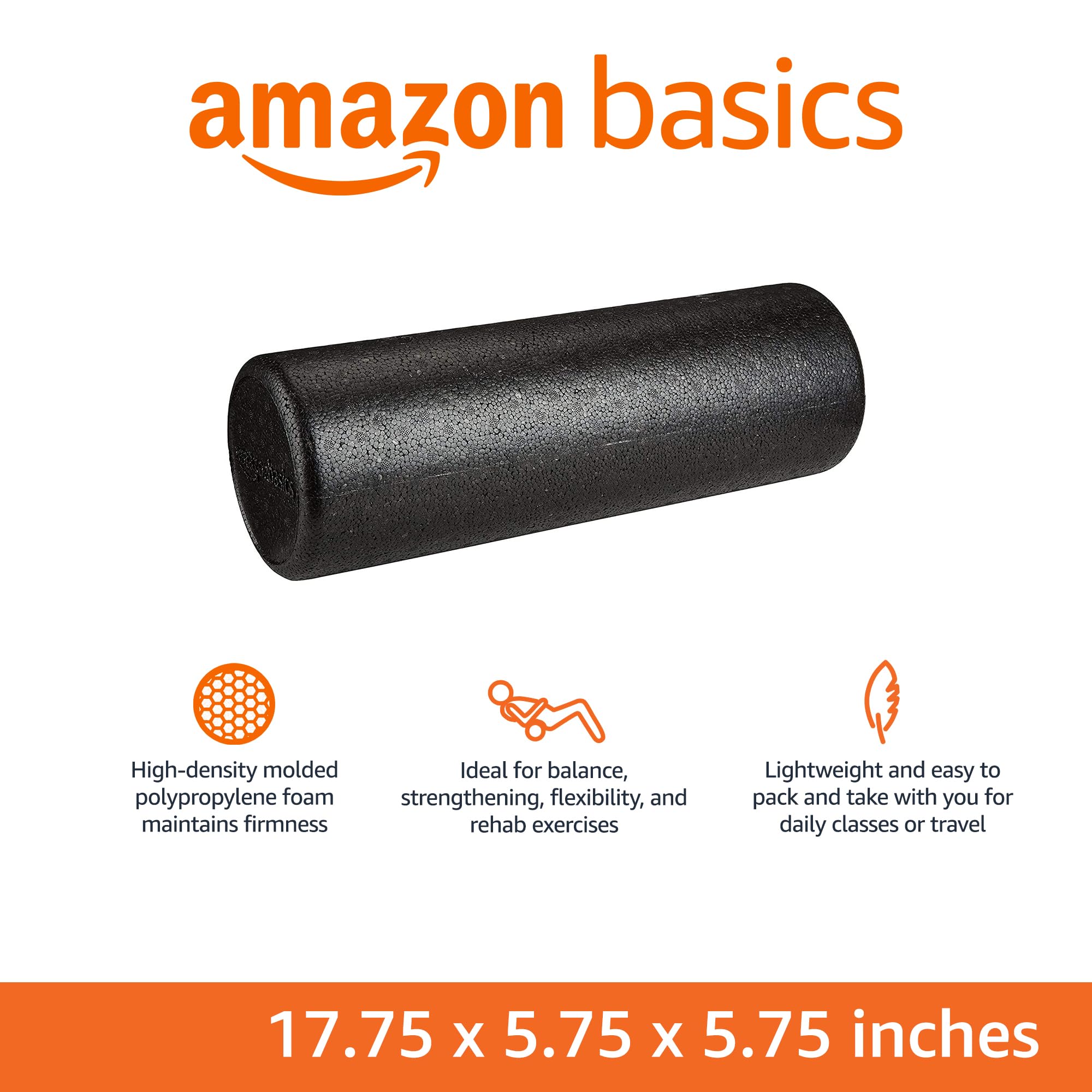 Amazon Basics High-Density Round Foam Roller for Exercise and Recovery - 18-Inch, Black