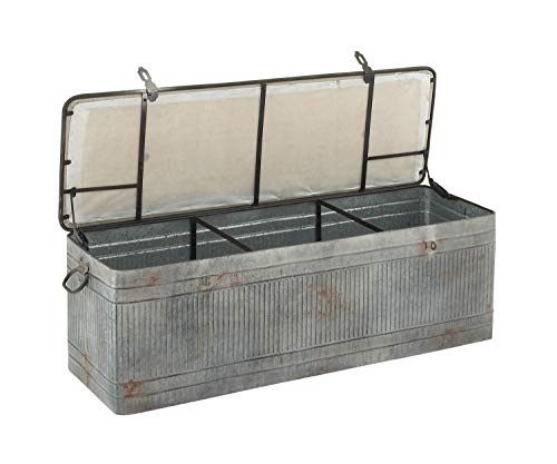 Deco 79 Metal Room Storage Bench Galvanized Entryway Bench with Cream Burlap Top, Bench 50" x 16" x 18", Gray