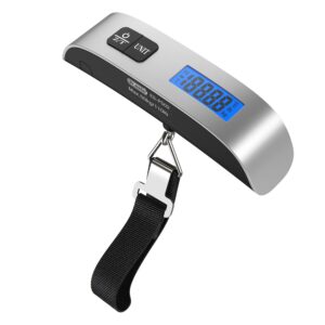 luggage scale, dr.meter travel accessories backlight lcd display ps02 110lb/50kg electronic balance digital postal luggage weight scale with rubber paint handle temperature sensor silver