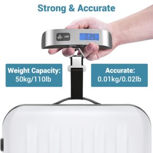 Luggage Scale, Dr.meter Travel Accessories Backlight LCD Display PS02 110lb/50kg Electronic Balance Digital Postal Luggage Weight Scale with Rubber Paint Handle Temperature Sensor Silver