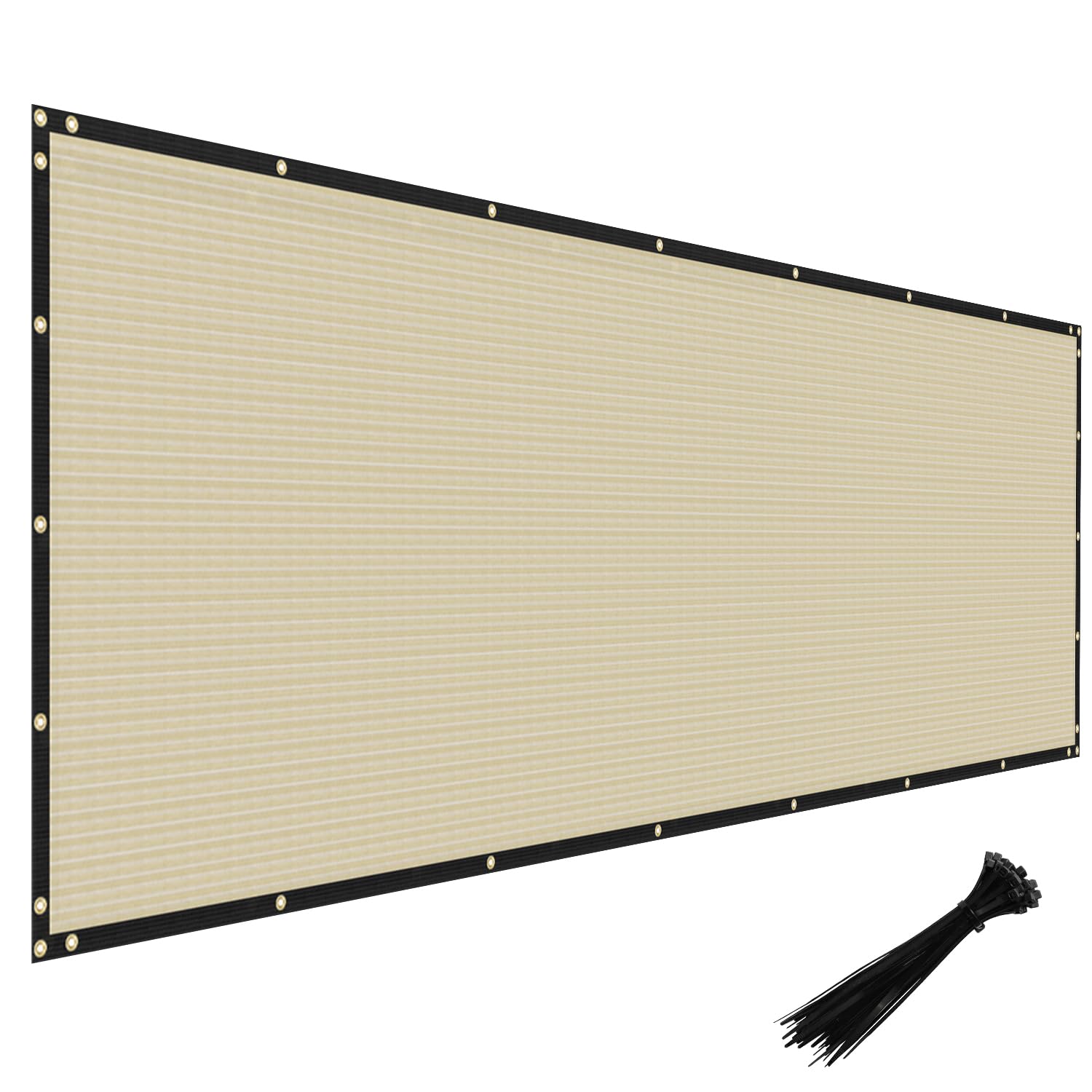 Windscreen4less Privacy Fence Screen Heavy Duty Windscreen Fencing Mesh Fabric Shade Net Cover with Brass Grommtes for Outdoor Wall Garden Yard Pool Deck, 6'x50' Beige