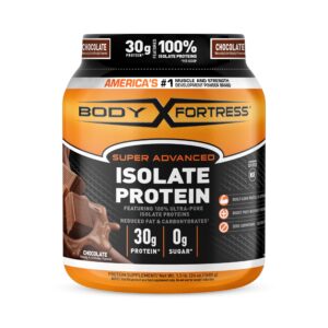 Body Fortress Super Advanced Isolate Protein, Chocolate Protein Powder Supplement Low Reduced Fat &, Low Carbohydrates, Low Sugar 1-1.5lb. Jar, Pack of 1