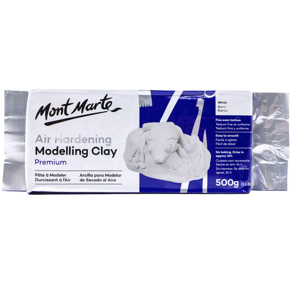 Mont Marte White Air Hardening Modeling Clay, 500g (1.1lb). Dries in Approximately 24 Hours. Suitable for Sculptors and Modelers of All Skill Levels.