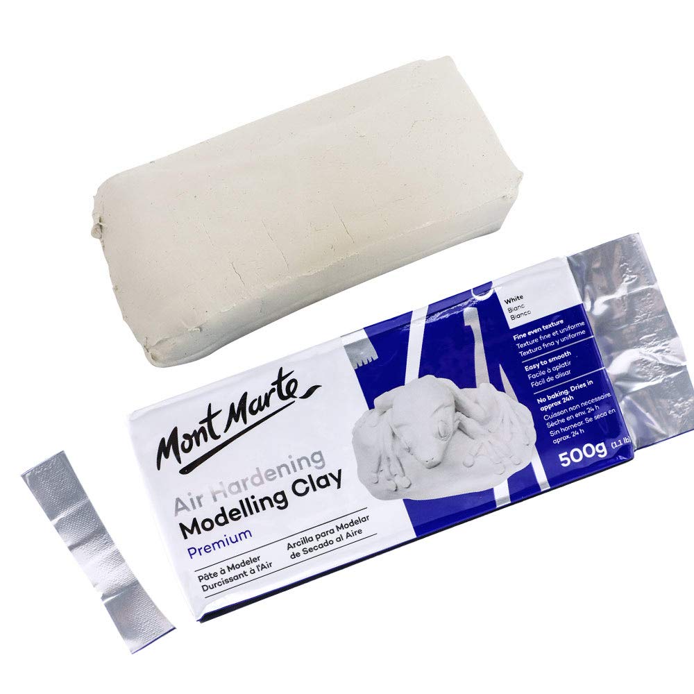 Mont Marte White Air Hardening Modeling Clay, 500g (1.1lb). Dries in Approximately 24 Hours. Suitable for Sculptors and Modelers of All Skill Levels.