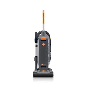 hoover commercial hushtone 13-inch 2-speed upright vacuum cleaner with intellibelt quiet bagged hepa filtered professional rated, 40-foot long cord, ch54113, gray/orange