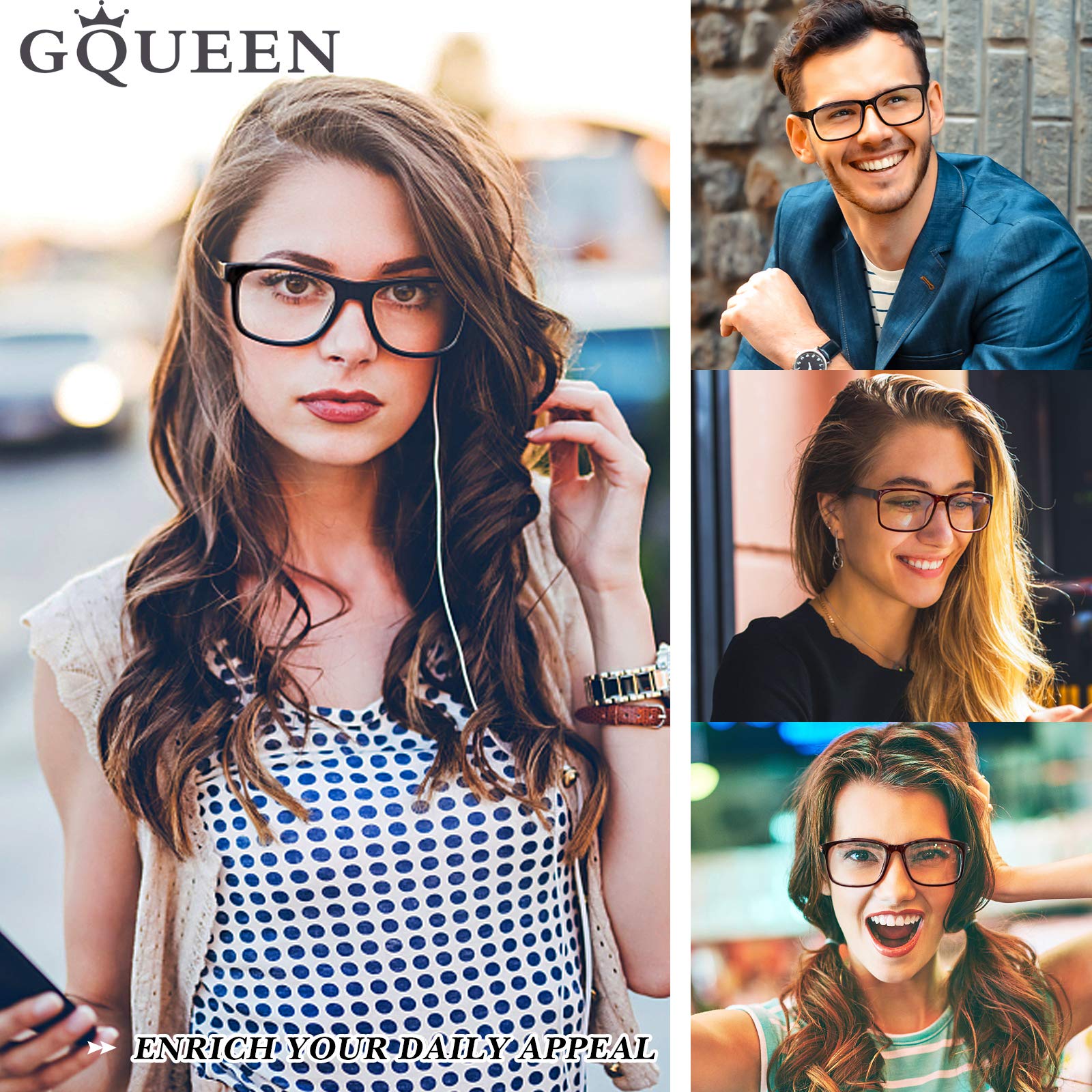 GQUEEN Fake Clear Glasses Non Prescription Glasses Eyeglasses Rectangular Frame Matte Black, 201512