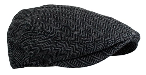 Wonderful Fashion Men's Herringbone Tweed Wool Blend Snap Front Newsboy Hat (DK.Grey, LXL)