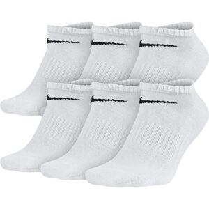 nike unisex performance cushion no-show socks with band (6 pairs), white/black, large