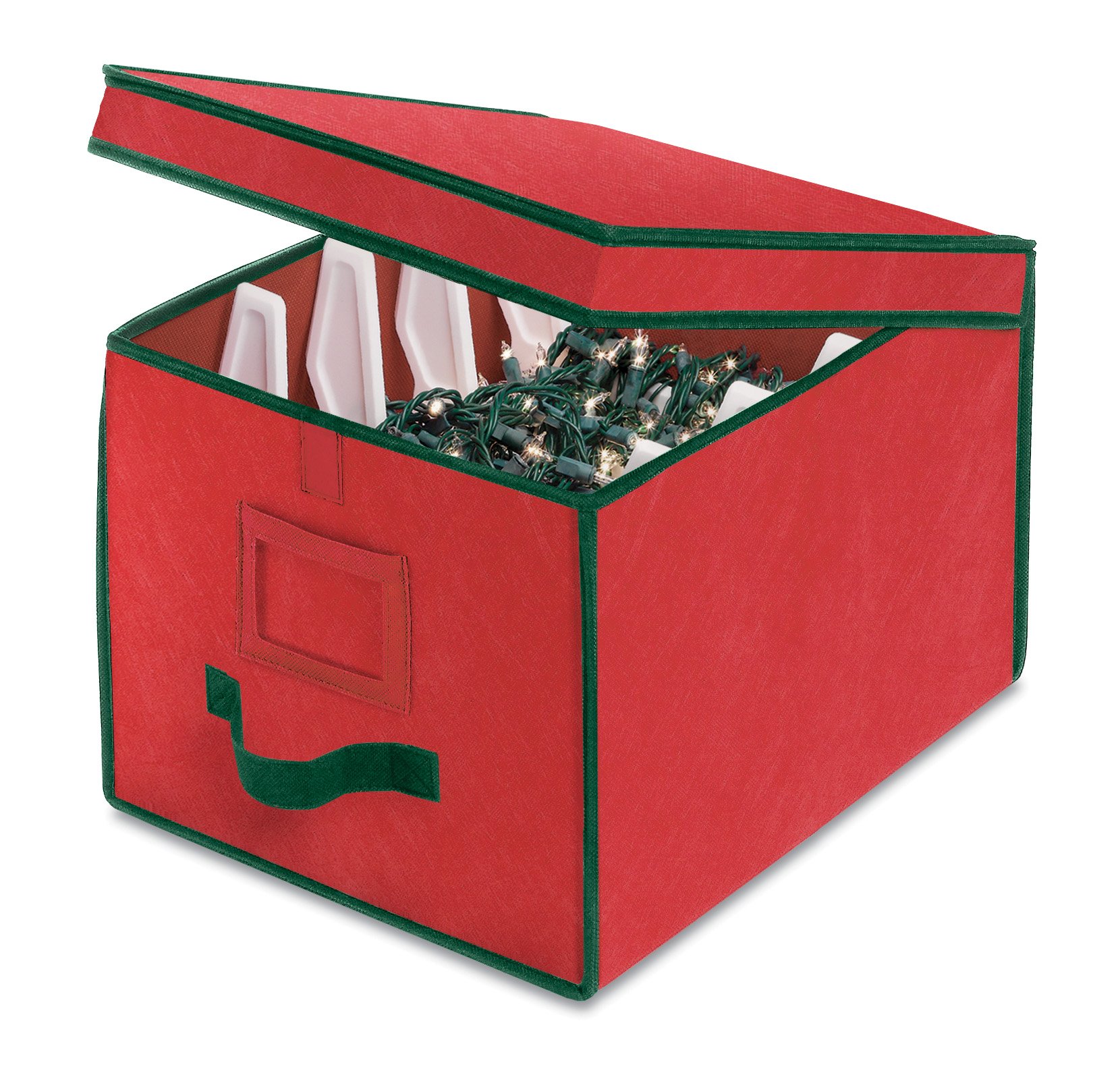 Whitmor Christmas Light Box Organizer Red with Green Trim