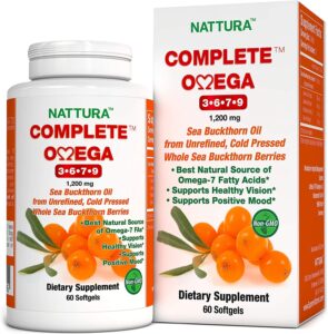 complete omega 3-6-7-9, pure sea buckthorn oil, european quality, from unrefined, cold pressed whole sea buckthorn wild berries - non-gmo, certified kosher, gluten-free 1 bottle - 60 capsules