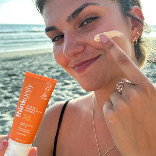 Thinkdaily Tinted Sunscreen for Face, SPF 30, 24.25% Zinc Oxide, 2 Oz, Safe, Natural, Water Resistant Reef Safe Sunscreen, All Skin Tones, Broad Spectrum UVA/UVB Sun Screen for Sun Protection