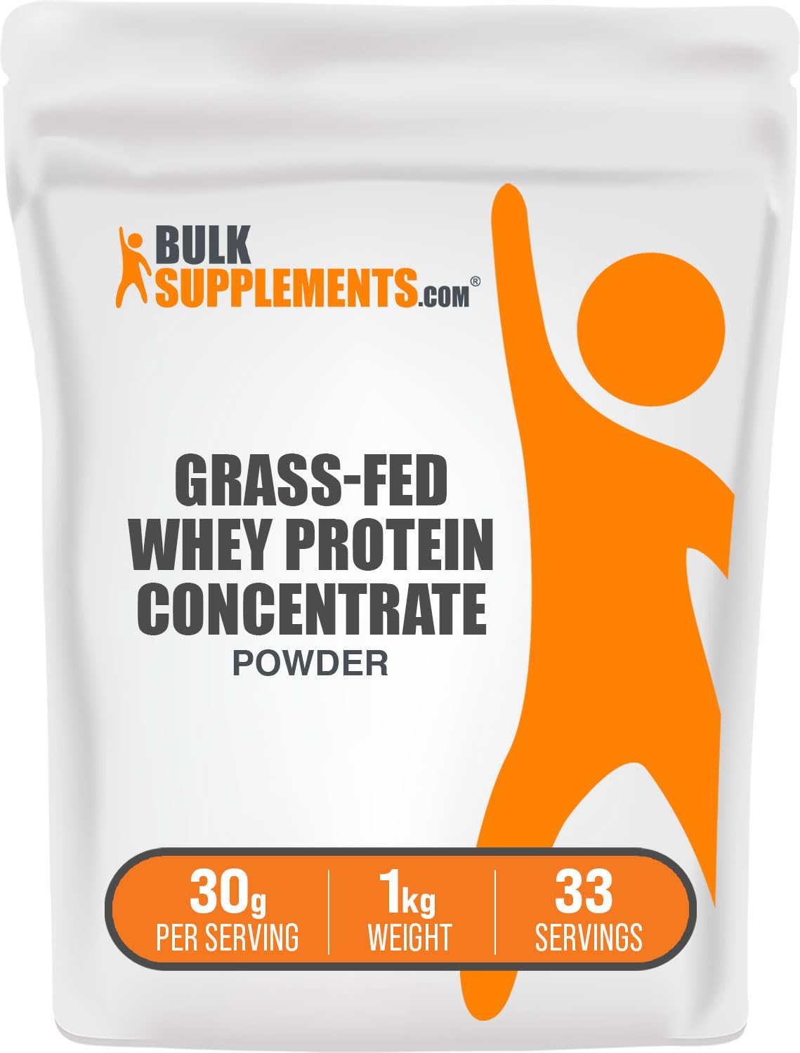 BulkSupplements.com Grass Fed Whey Protein Powder - Unflavored Whey Protein Powder, Grass Feed Whey Protein Concentrate - Gluten Free, 30g per Serving, 1kg (2.2 lbs) (Pack of 1)