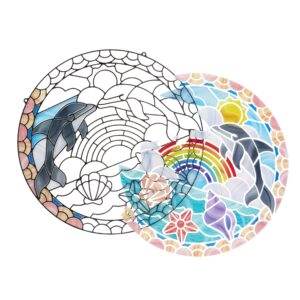 Melissa & Doug Stained Glass Made Easy Craft Kit: Dolphins - 180+ Stickers , Ocean Animals Crafts For Kids Ages 5+