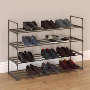 Shoe Rack - 4-Tier Shoe Organizer for Closet, Bathroom, Entryway - Shelf Holds 20 Pairs Sneakers, Heels, Boots by Home-Complete (Gray)