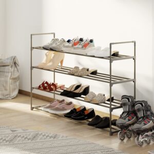 Shoe Rack - 4-Tier Shoe Organizer for Closet, Bathroom, Entryway - Shelf Holds 20 Pairs Sneakers, Heels, Boots by Home-Complete (Gray)