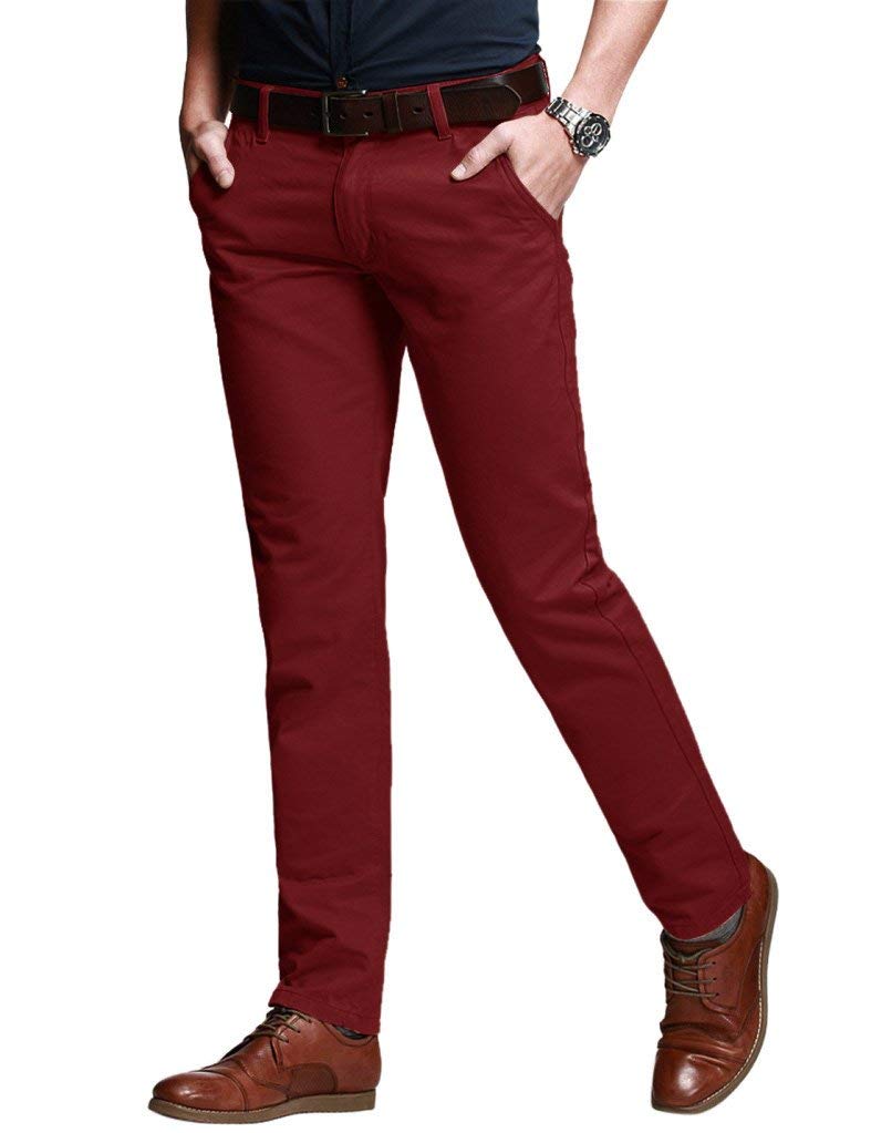 Match Men's Slim Fit Tapered Stretchy Casual Pants (34W x 31L, 8050 Red)