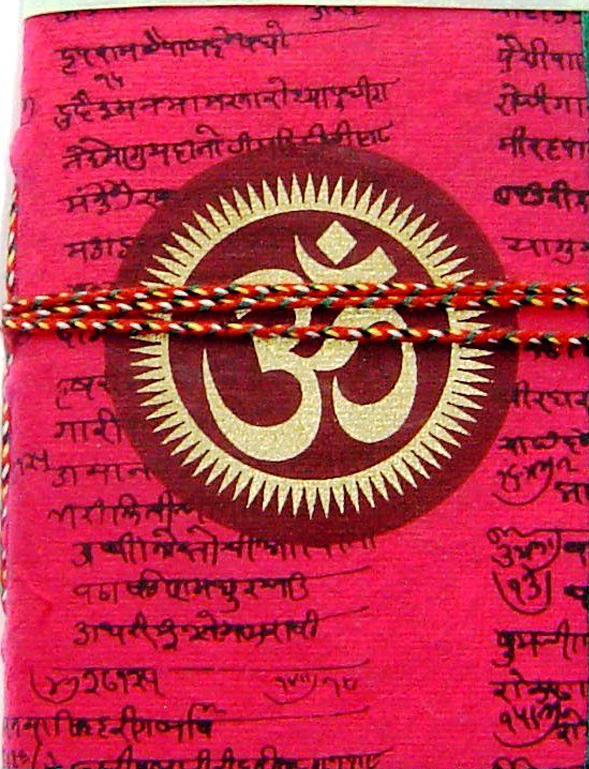 Rastogi Handicrafts Lokta Handmade Paper Journal Diary Note Book Planner Diary Pink Om Chakra Spiritual SIZE - 6x4 INCH