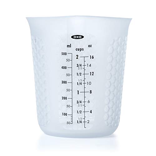 OXO Good Grips 2-Cup Squeeze & Pour Silicone Measuring Cup with Stay-Cool Patternt, Clear