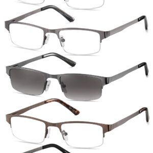 EYECEDAR 5-Pack Reading Glasses for Men Rectangular Metal Half-Frame Spring Hinges with Sun Readers Glasses Mens Readers 1.50