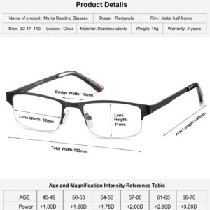 EYECEDAR 5-Pack Reading Glasses for Men Rectangular Metal Half-Frame Spring Hinges with Sun Readers Glasses Mens Readers 1.50