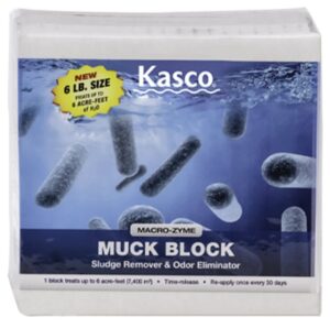 kasco macro zyme time release muck block beneficial bacteria | muck remover for ponds & lakes | non-chemical lake & pond treatment for eliminating sludge & odors | treats up to 6 acre-feet 6 lb.