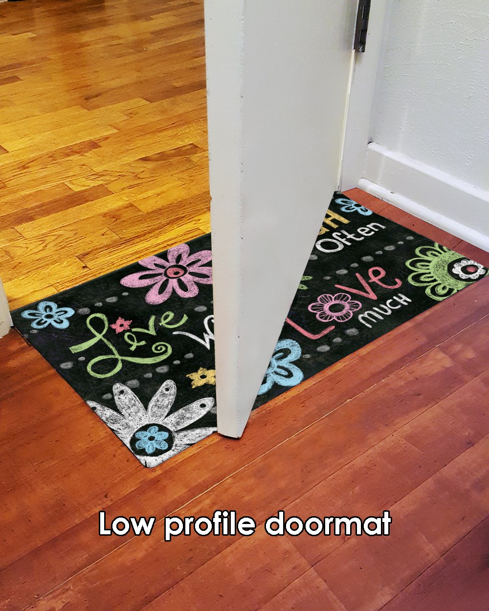 Toland Home Garden 800184 Live Laugh Love Chalkboard Flower Door Mat 18x30 Inch Outdoor Doormat for Entryway Indoor Entrance