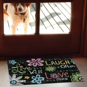 Toland Home Garden 800184 Live Laugh Love Chalkboard Flower Door Mat 18x30 Inch Outdoor Doormat for Entryway Indoor Entrance