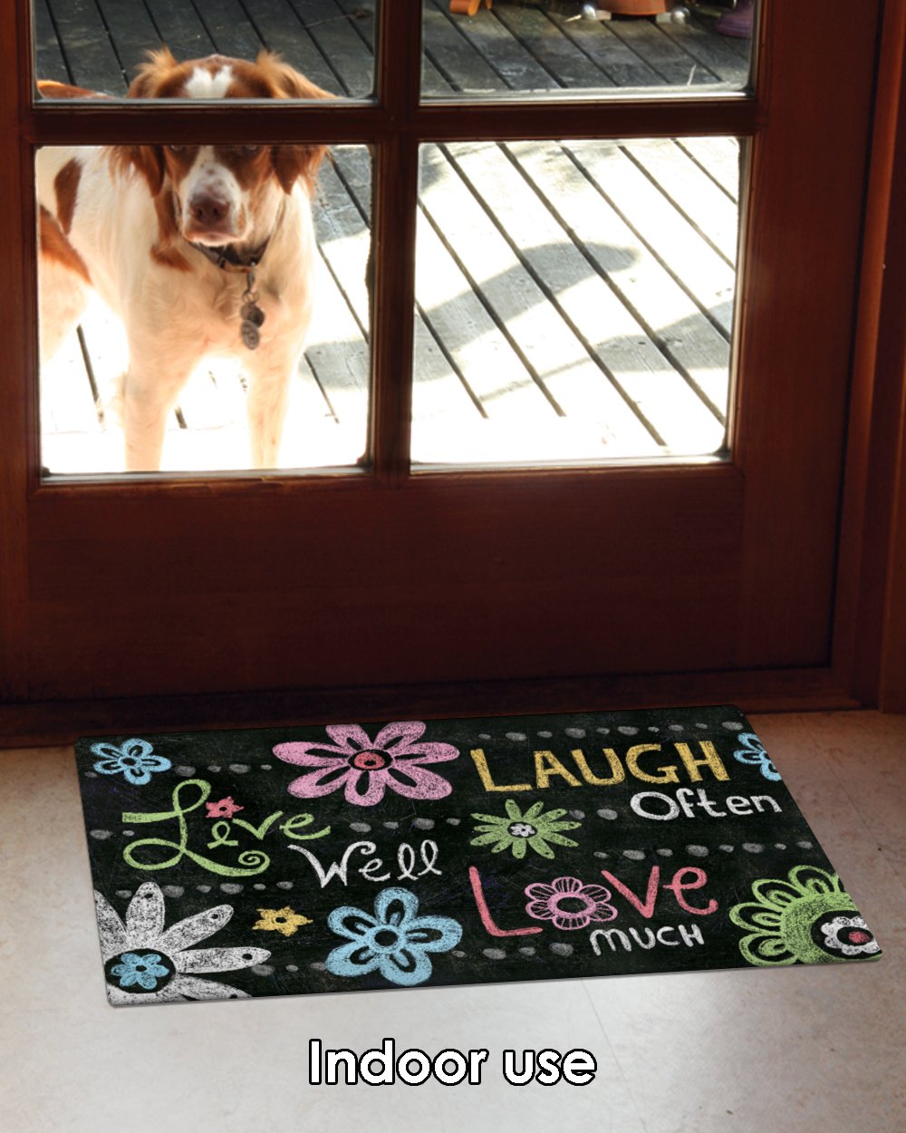 Toland Home Garden 800184 Live Laugh Love Chalkboard Flower Door Mat 18x30 Inch Outdoor Doormat for Entryway Indoor Entrance