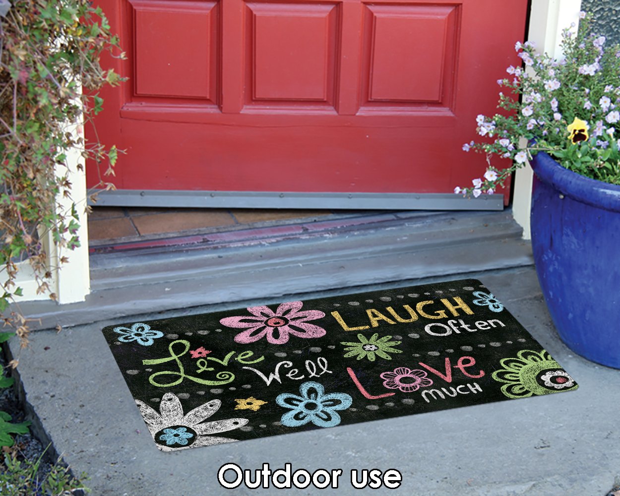 Toland Home Garden 800184 Live Laugh Love Chalkboard Flower Door Mat 18x30 Inch Outdoor Doormat for Entryway Indoor Entrance