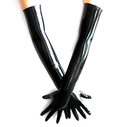 EXLATEX Latex Rubber Black Long Gloves Outfits Accessory Plus Size (Large, Black)