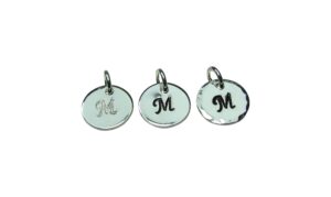 single small hand stamped initial charm - sterling silver 3/8" disc with letter