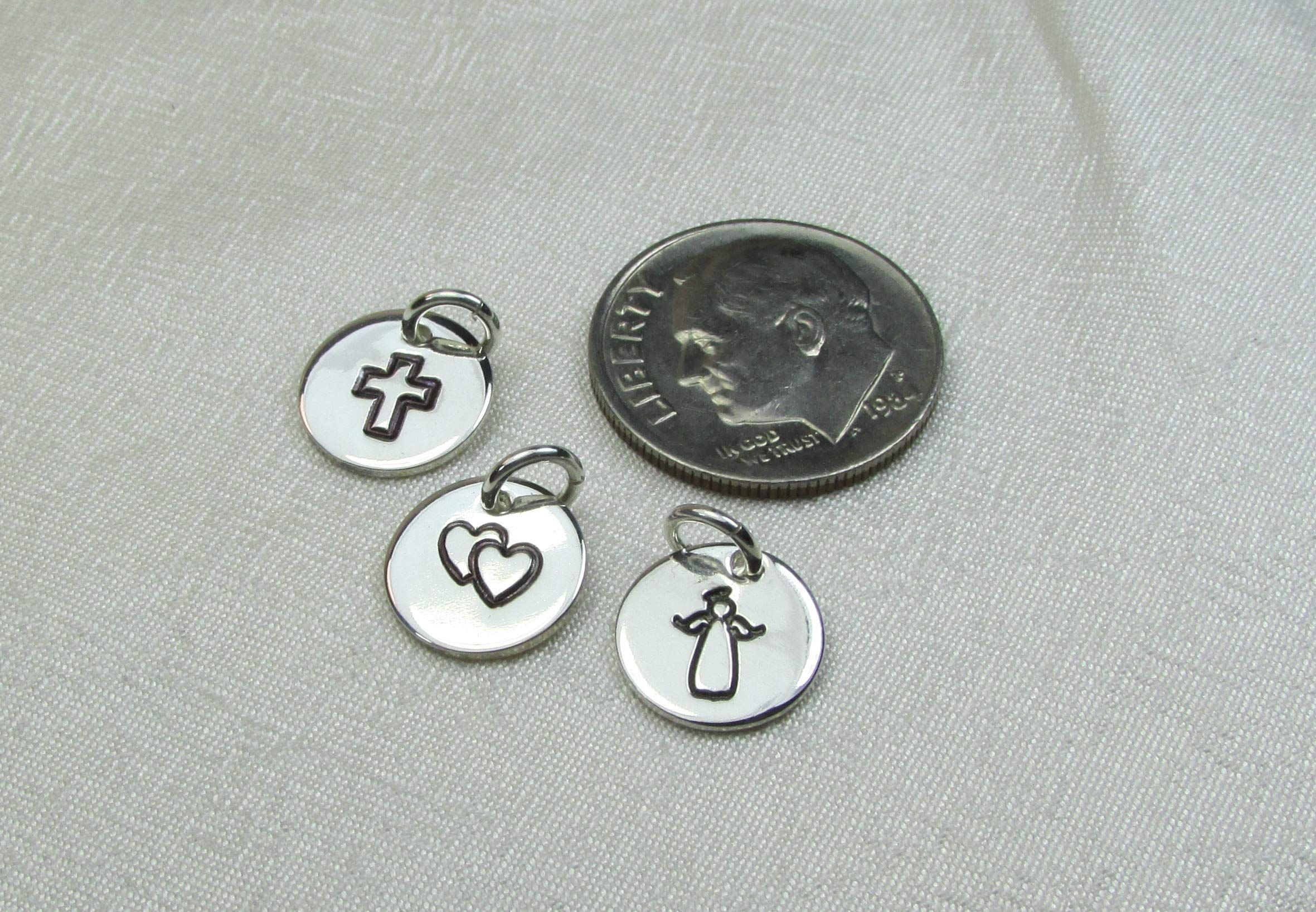 Single Small Hand Stamped Initial Charm - Sterling Silver 3/8" Disc with Letter