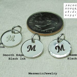 Single Small Hand Stamped Initial Charm - Sterling Silver 3/8" Disc with Letter