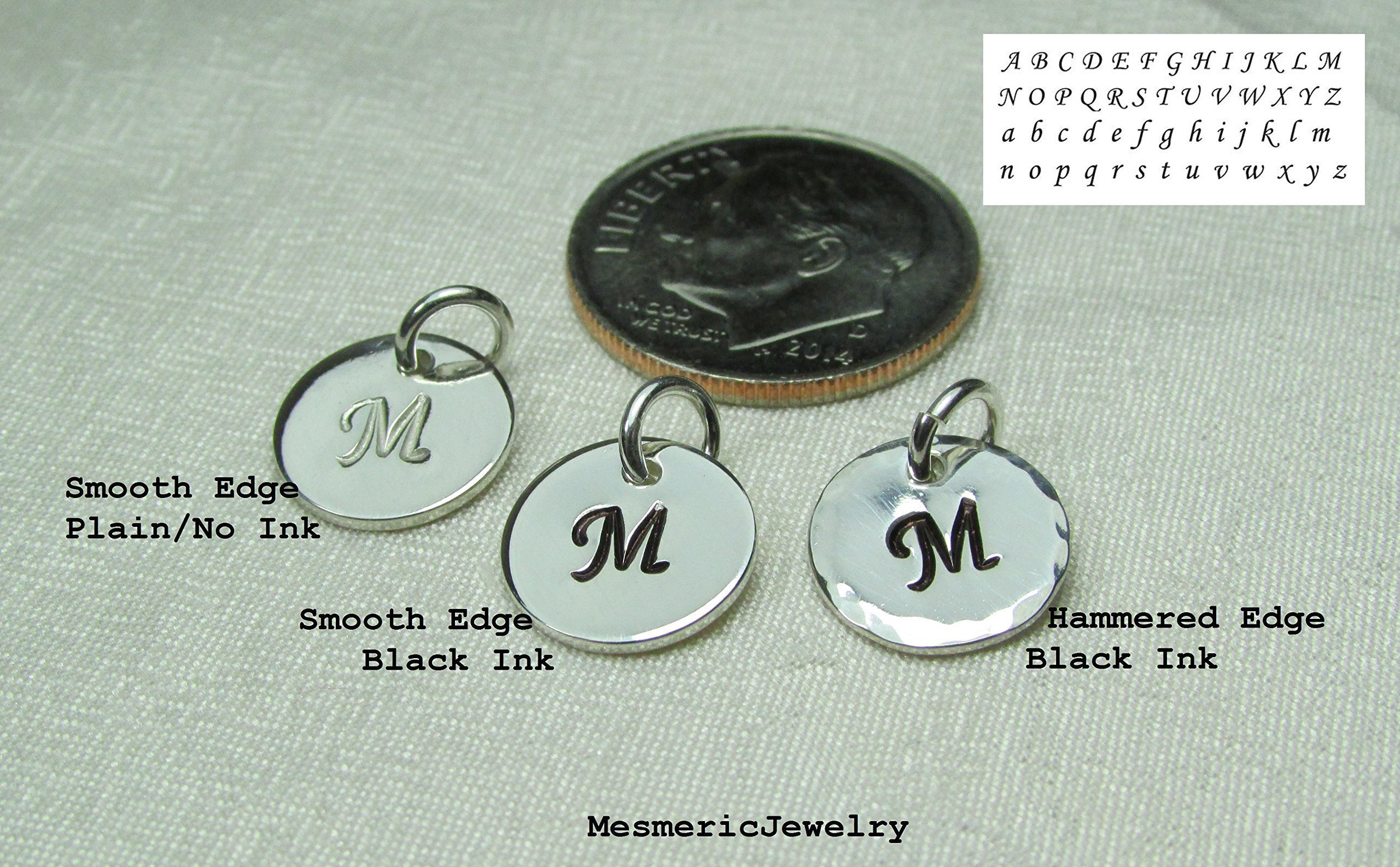 Single Small Hand Stamped Initial Charm - Sterling Silver 3/8" Disc with Letter