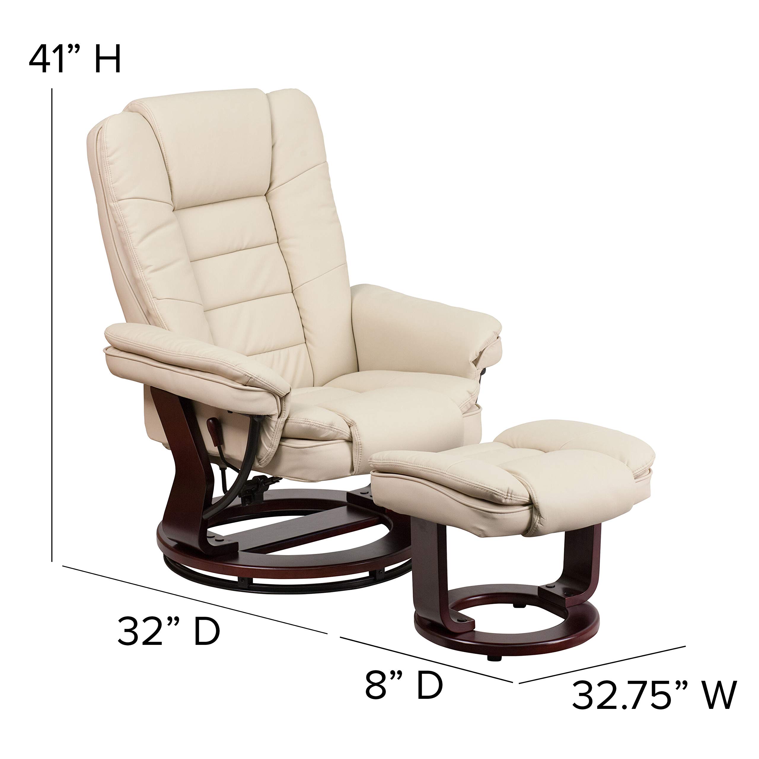 Flash Furniture Bali Contemporary Multi-Position LeatherSoft Recliner Chair with Ottoman, 360-Degree Swivel Recliner Chair/Ottoman Set, Beige