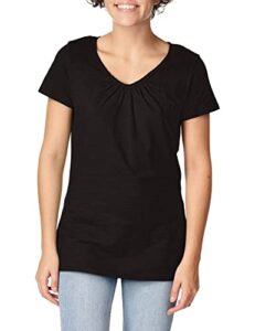 hanes women's shirts, slub cotton shirred v-neck tee, cotton t-shirts for women, women’s tee shirts