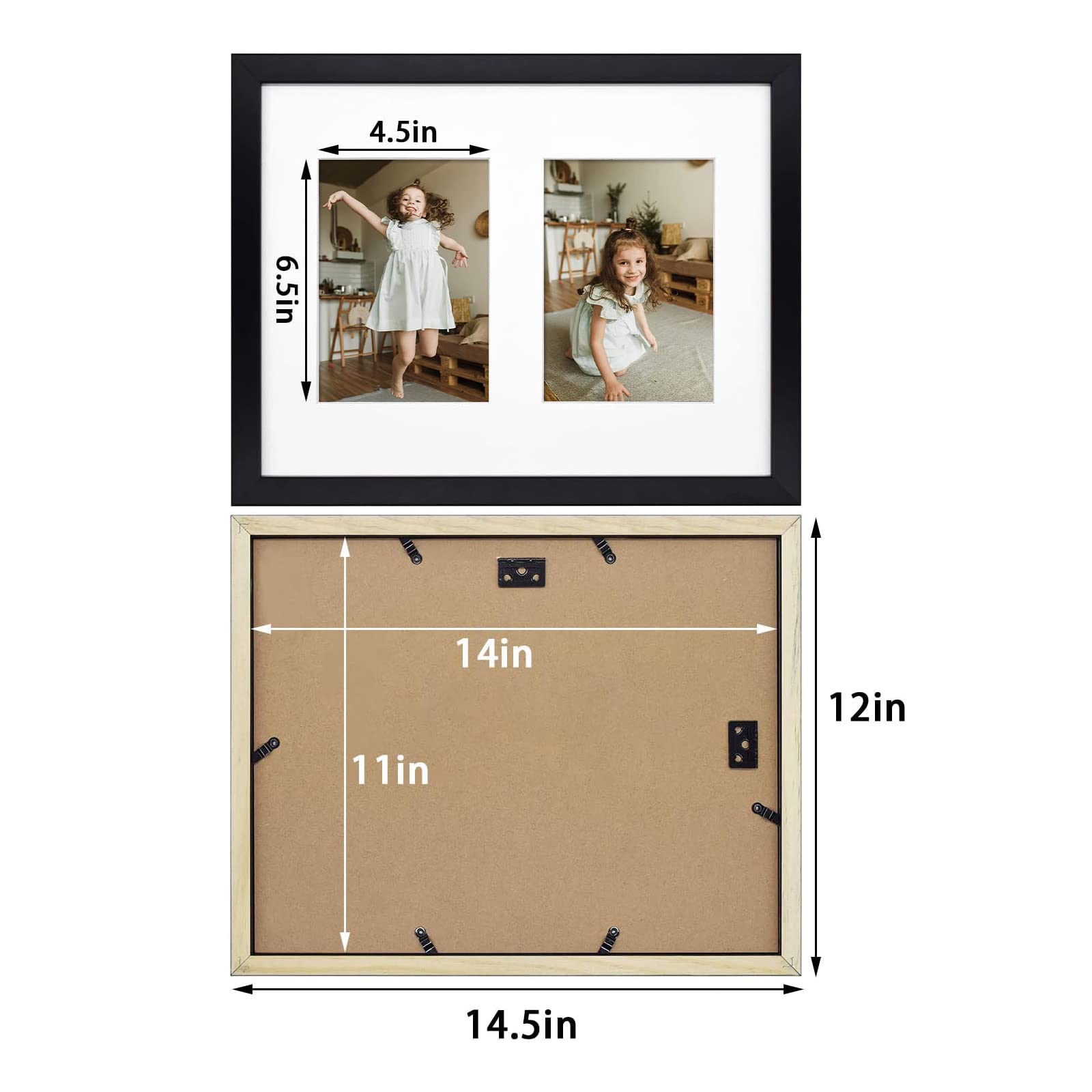 Golden State Art, 11x14 Black Photo Wood Collage Frame with Tempered Glass and White Mat displays (2) 5x7 Pictures