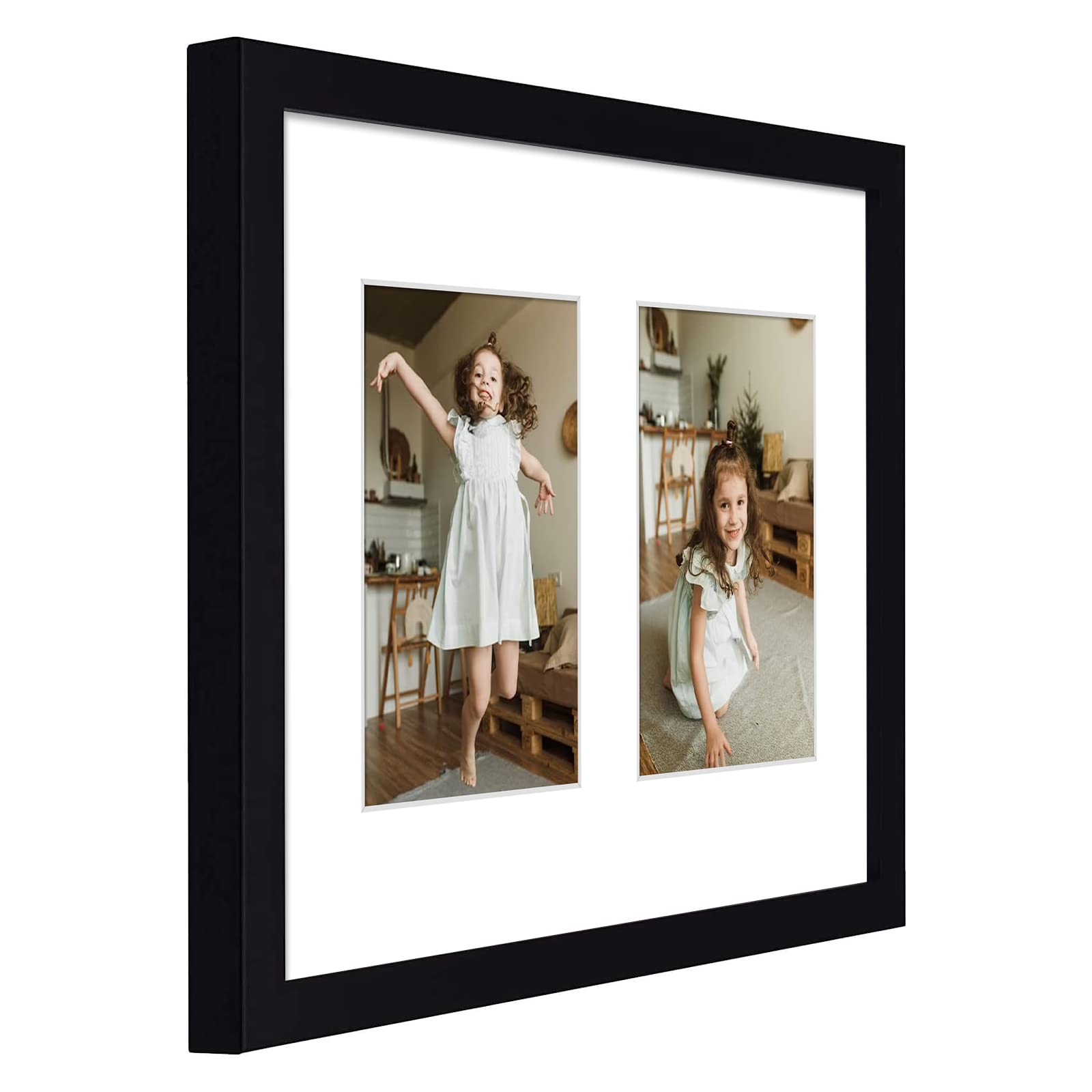 Golden State Art, 11x14 Black Photo Wood Collage Frame with Tempered Glass and White Mat displays (2) 5x7 Pictures