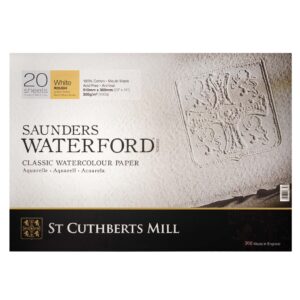 St. Cuthberts Mill Saunders Waterford Watercolor Paper Block - 20x14-inch White 100% Cotton Watercolor Paper - 20 Sheets of 140lb Rough Watercolor Paper for Gouache Ink Acrylic Charcoal and More